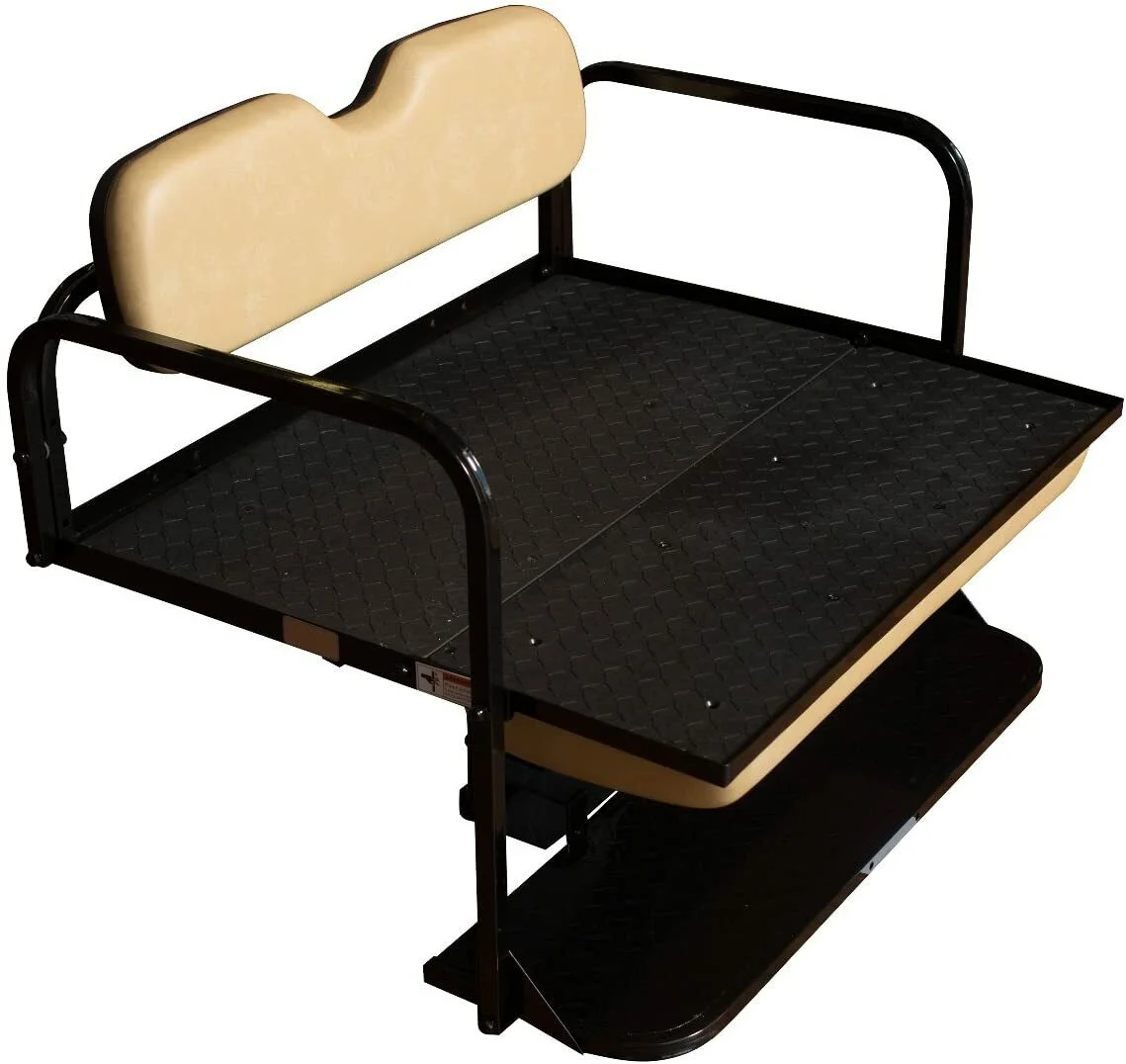 EZGO RXV Golf Cart Flip Folding Rear Back Seat Kit - Stone Cushions
