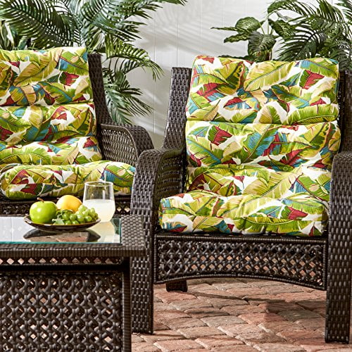 Greendale Home Fashions AZ6809S2-PALM-MULTI 44 x 22 in. Outdoor High Back Chair Cushion, Palm Leaves & Multi Color - Set of 2