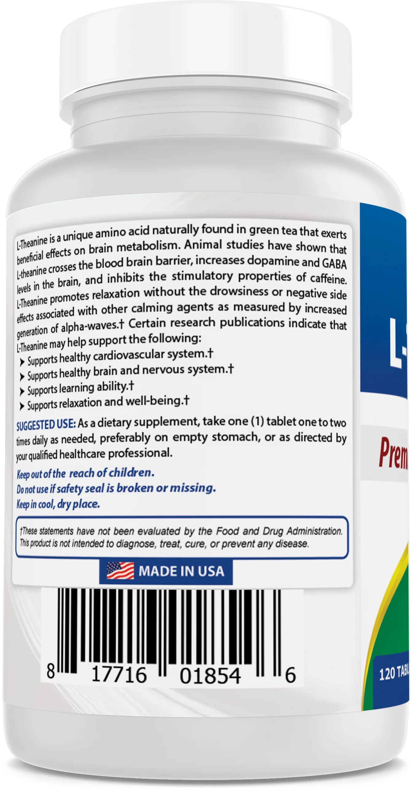 Best Naturals L-Theanine 200mg per Tablet (400mg per 2 Tablets) | Promotes Relaxation Without Drowsiness - 120 Vegetarian Tablets