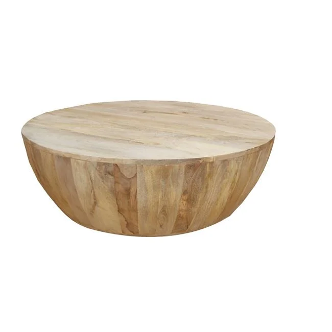 Mango Wood Coffee Table in Round Shape - Light Brown - 25.6 x 23.25 x 33.5 in.