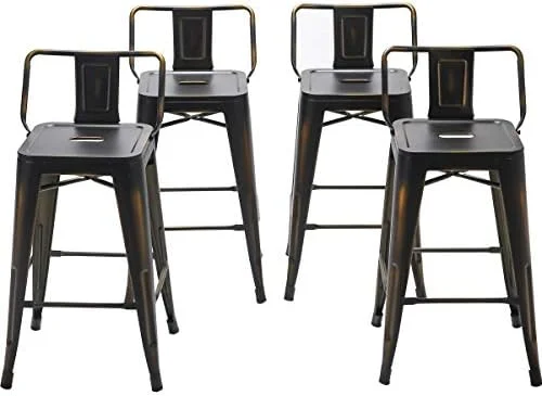 HBBOOMLIFE Changjie  Metal  Stools Set of 4 Distressed Industrial Counter  Stool with Backs Bistro Cafe Barstools(26 inch  Distressed White)