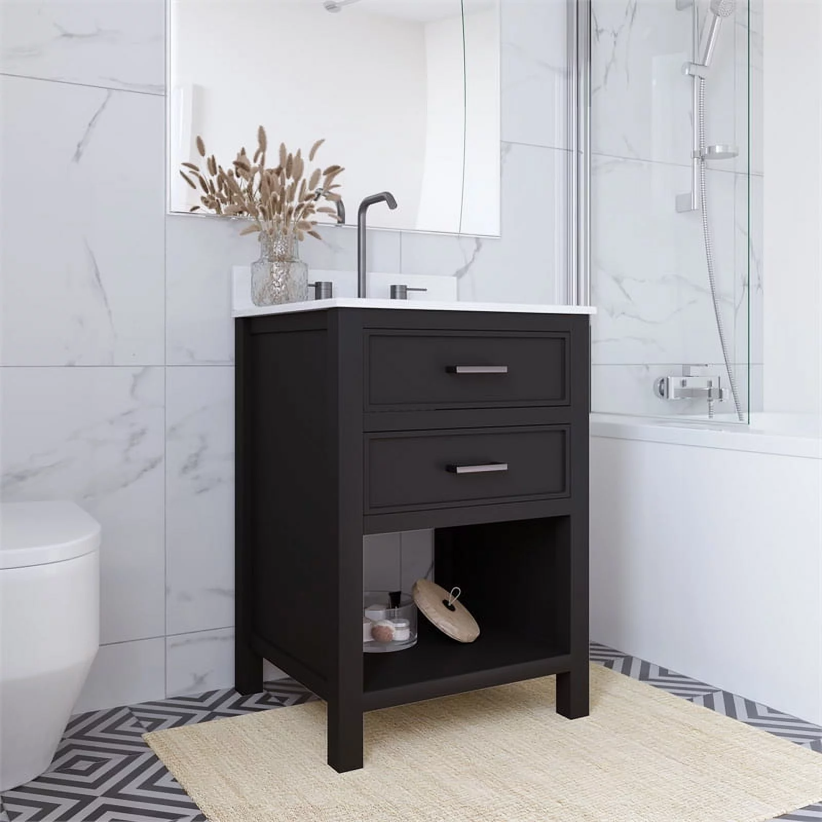 DHP Missouri 24 Inch Bathroom Vanity with Modern Carrera Countertop in Black