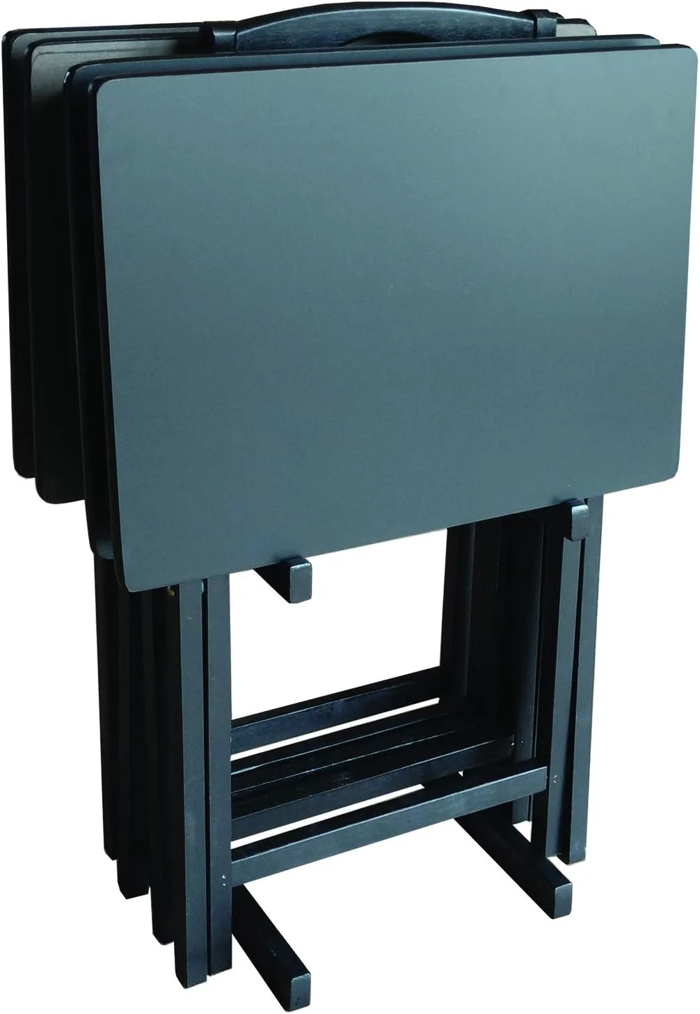 Heavy Duty Versatile Compact Folding Portable Table 5 Piece Steel Television Tray Set With 4 Trays And A Stand, Black