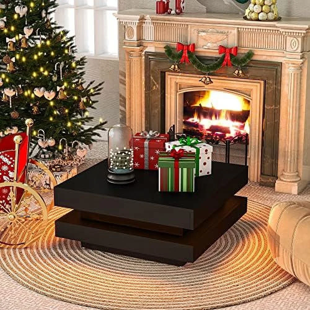 xrboomlife 47.2'' 2-Tier LED Light White Coffee Table  Modern Industrial Design Cocktail Table with 16-Color LED Lighting and  Remote Control for Livingroom