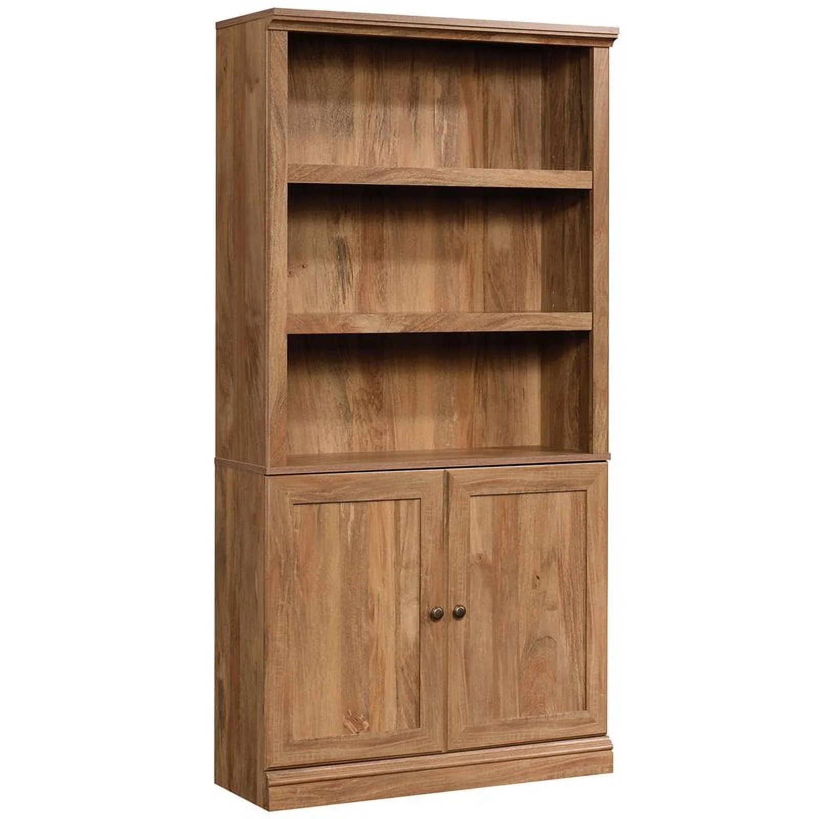 Pemberly Row Storage 3-Shelf 2-Door Tall Wood Bookcase in Sindoori Mango Beige