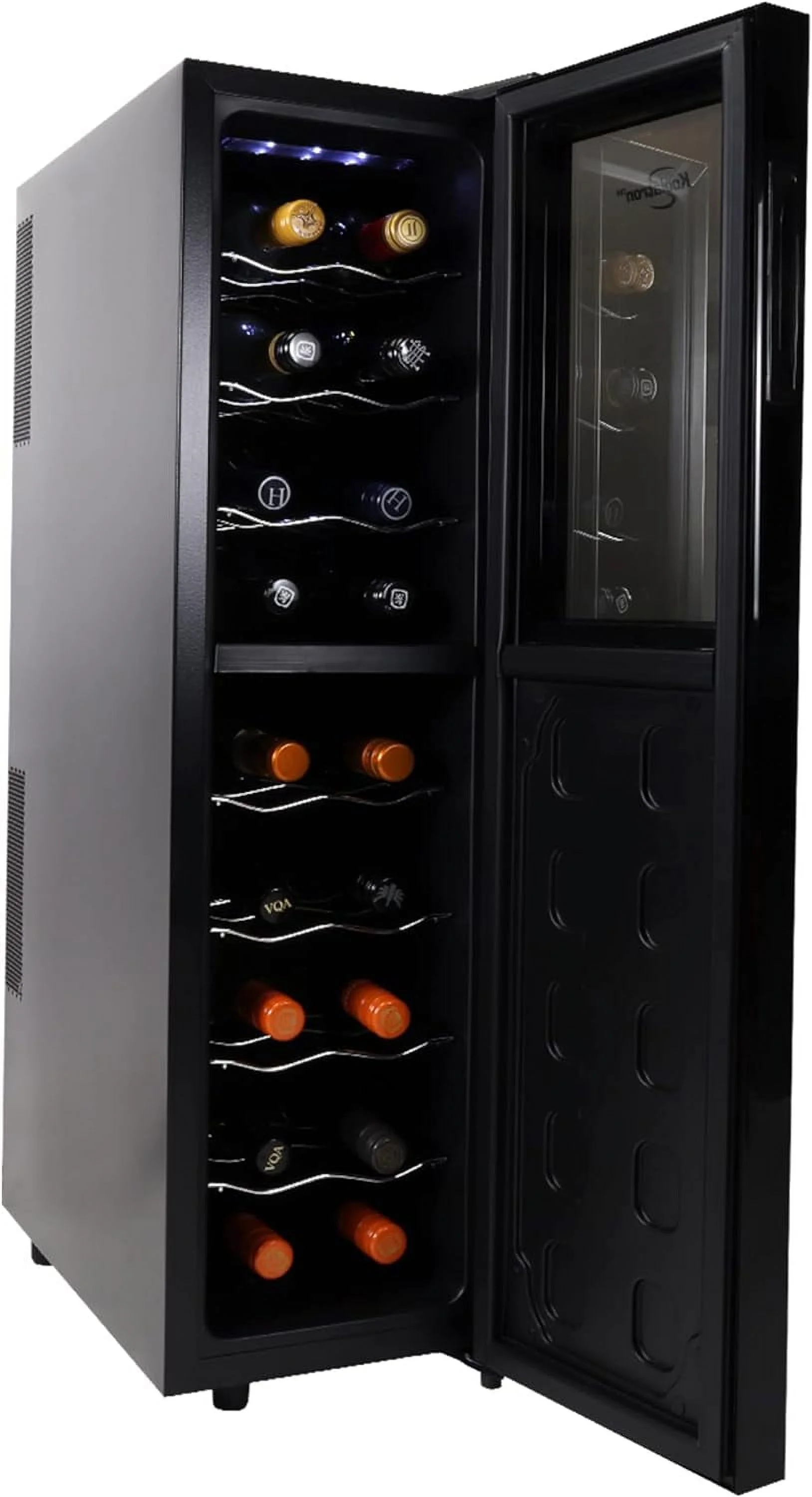 18 Bottle Slim Dual Zone Wine Cooler, Black Thermoelectric Wine Fridge, 1.9 Cu. Ft (53L) Freestanding Wine Cellar, Red, White, Sparkling Wine Storage For Home Bar, Kitchen, Apartment, Condo