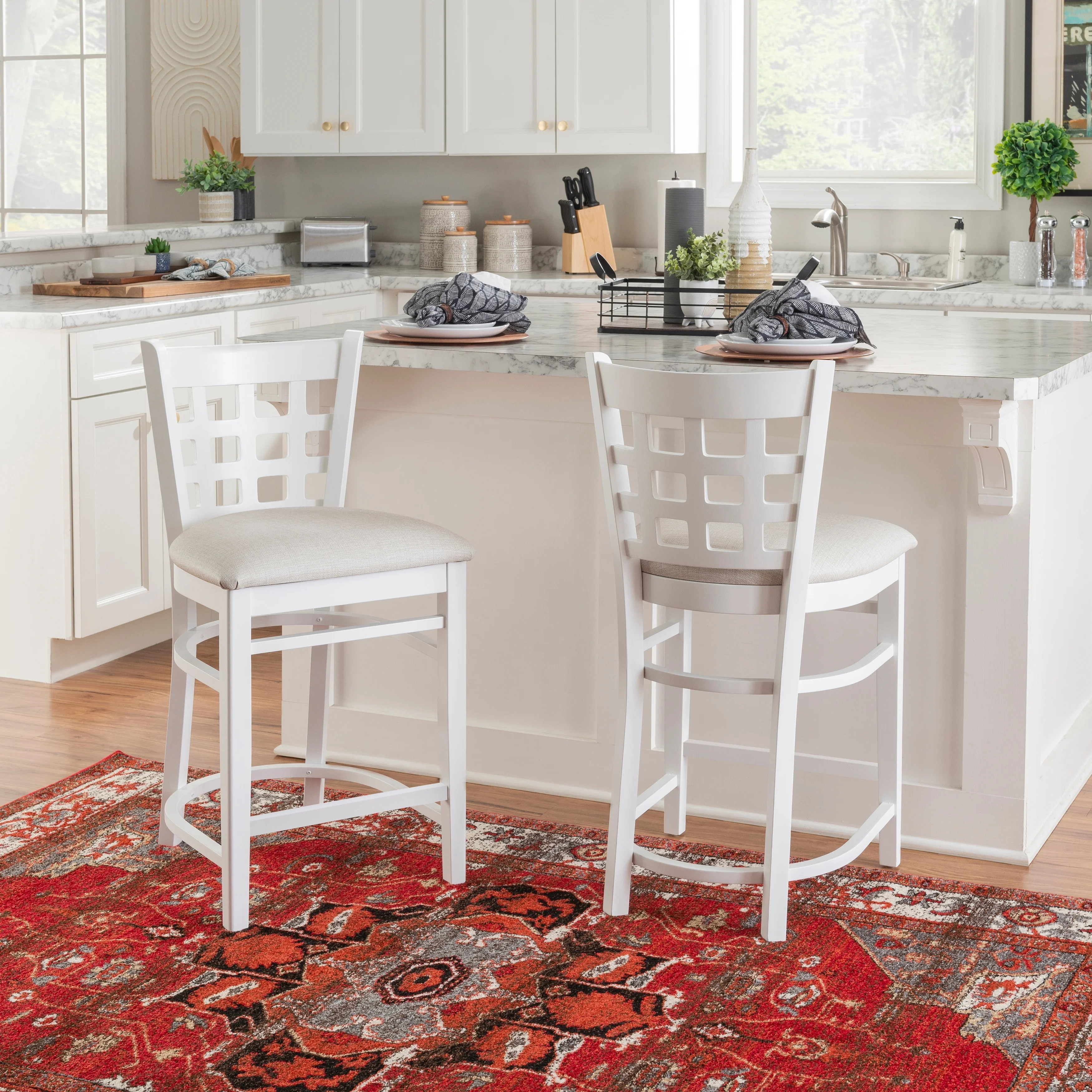 Linon Levan White Farmhouse Counter Stool (Set of 2)