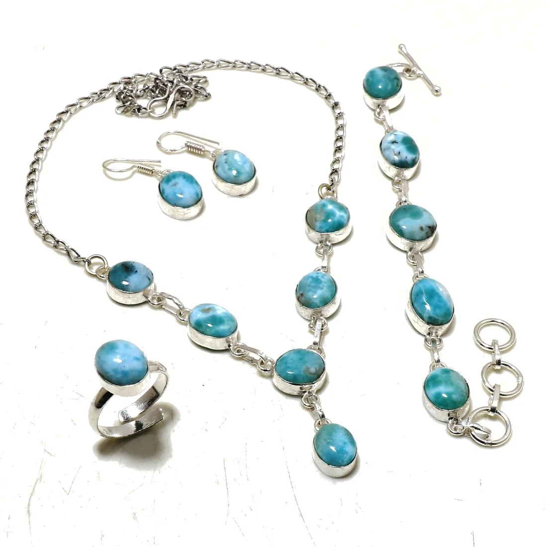 Caribbean Larimar Oval Shape Gemstone Fashion Ethnic Necklace Jewelry Set SA 843