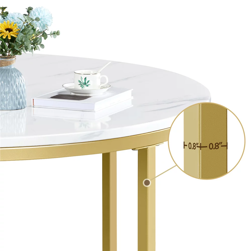 Topeakmart Modern Round Faux Marble Coffee Table with Sturdy Metal Legs, Gold