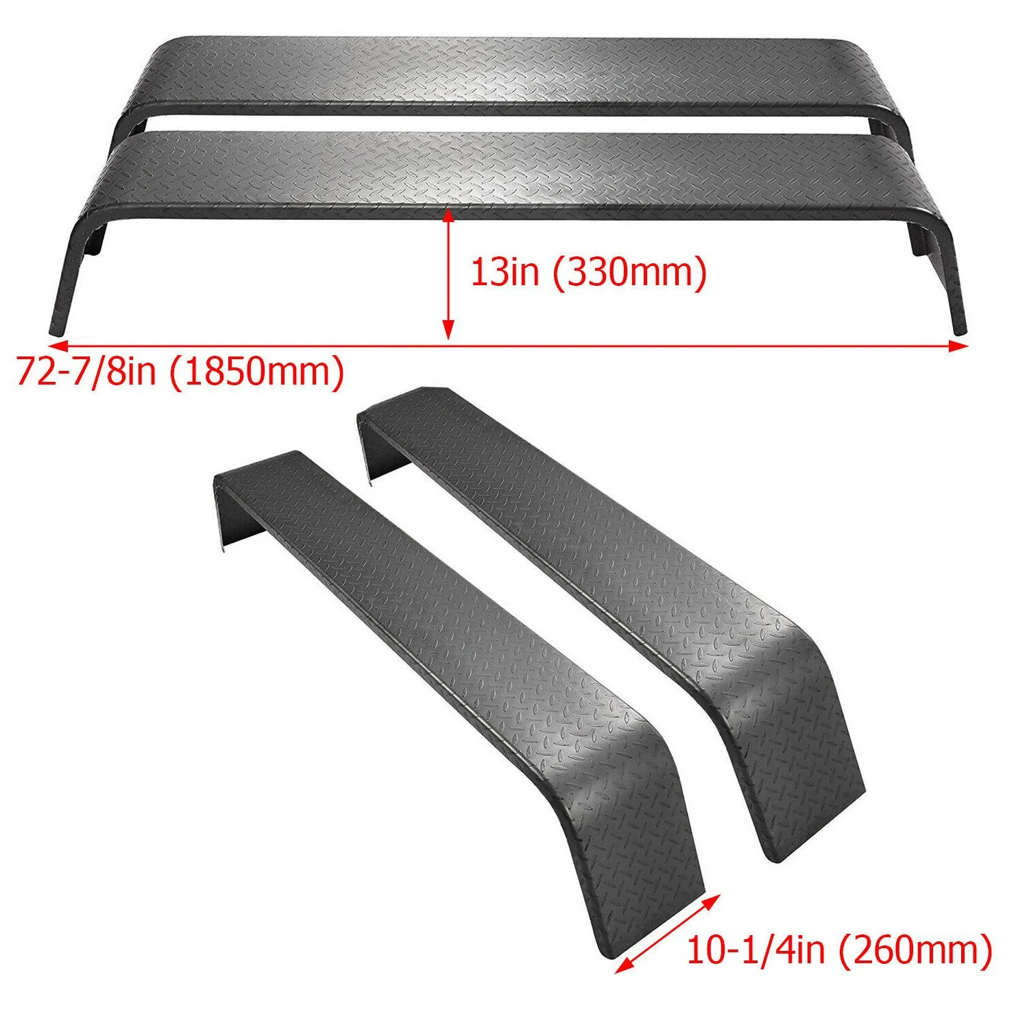 Teledu (2)- Steel Diamond Tread Plate Tandem Axle Trailer Fenders 10-1/4