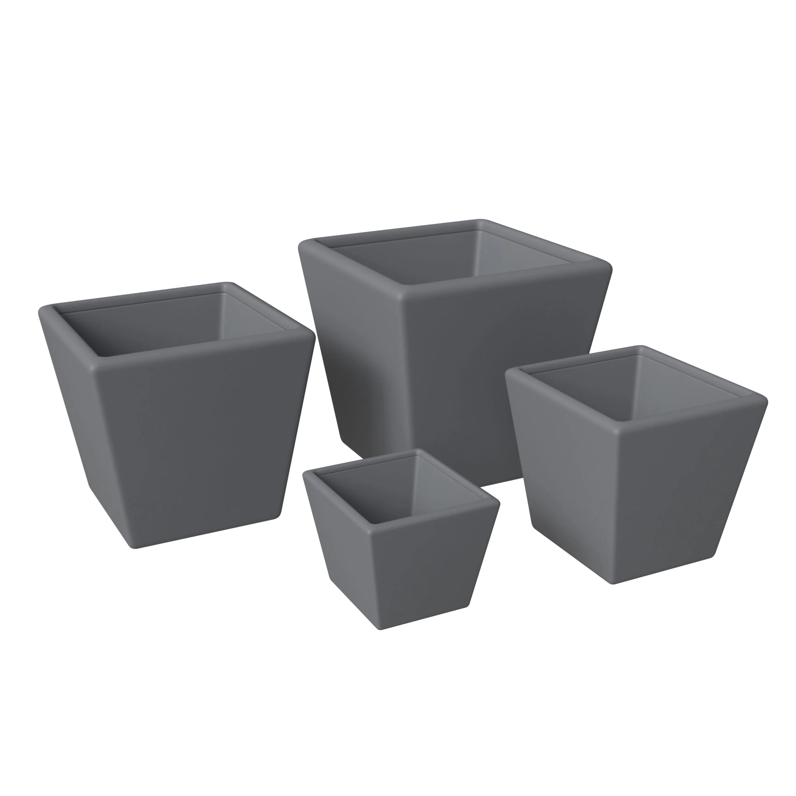 LeisureMod Blossom 4-Piece Fiberstone and Clay Planter Set - Mid-Century Modern Tapered Square Plant Pot with Drainage Holes for Indoor and Outdoor Home (Dark Grey)