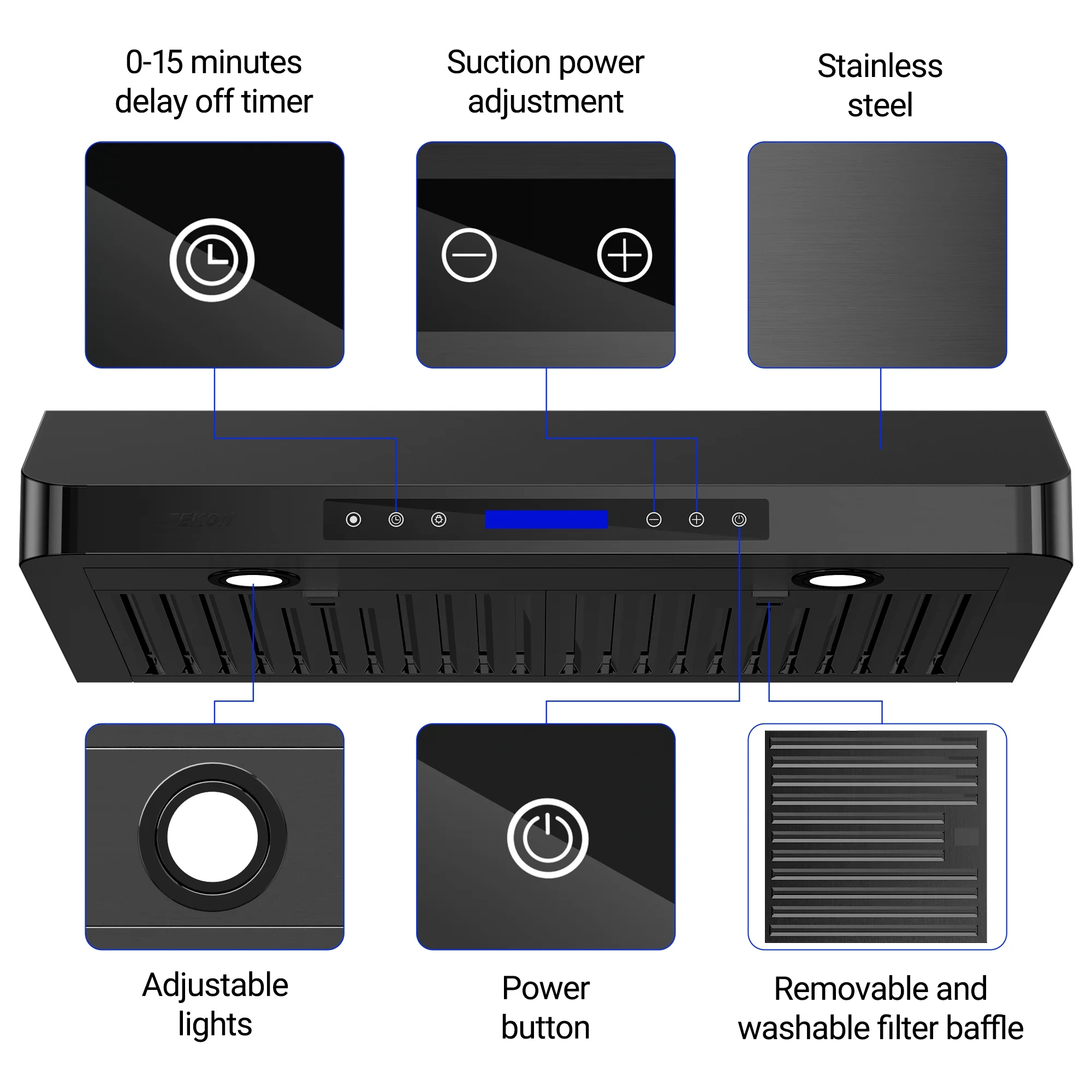 Ekon Kitchen Expert 30 Inch Under Cabinet Range Hood with 900-CFM, 4 Speed Touch Control Panel, Stainless Steel Kitchen Vent with 2 Pcs Baffle Filters,NAC01-30B