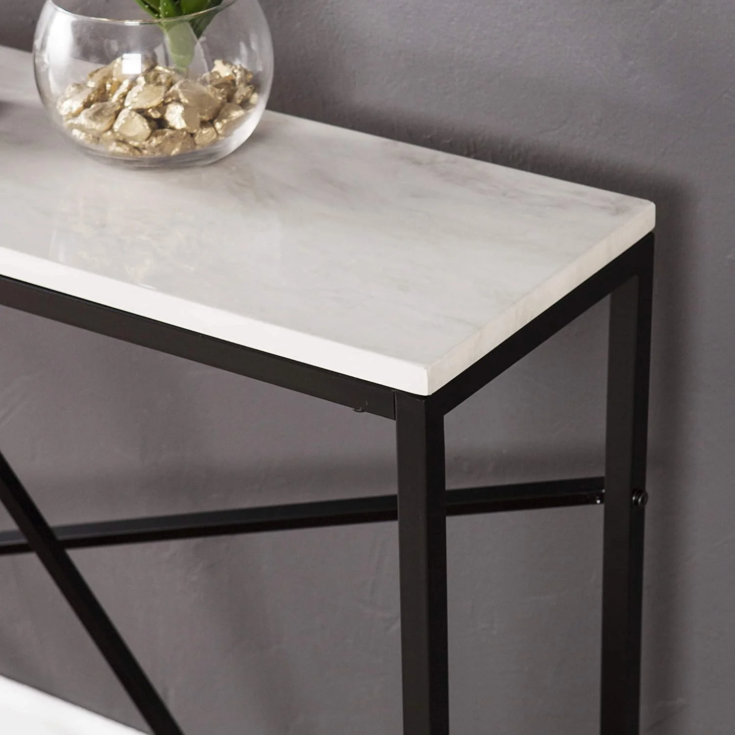 SEI Furniture Arendal Skinny, Console Table, White Faux Marble, Black