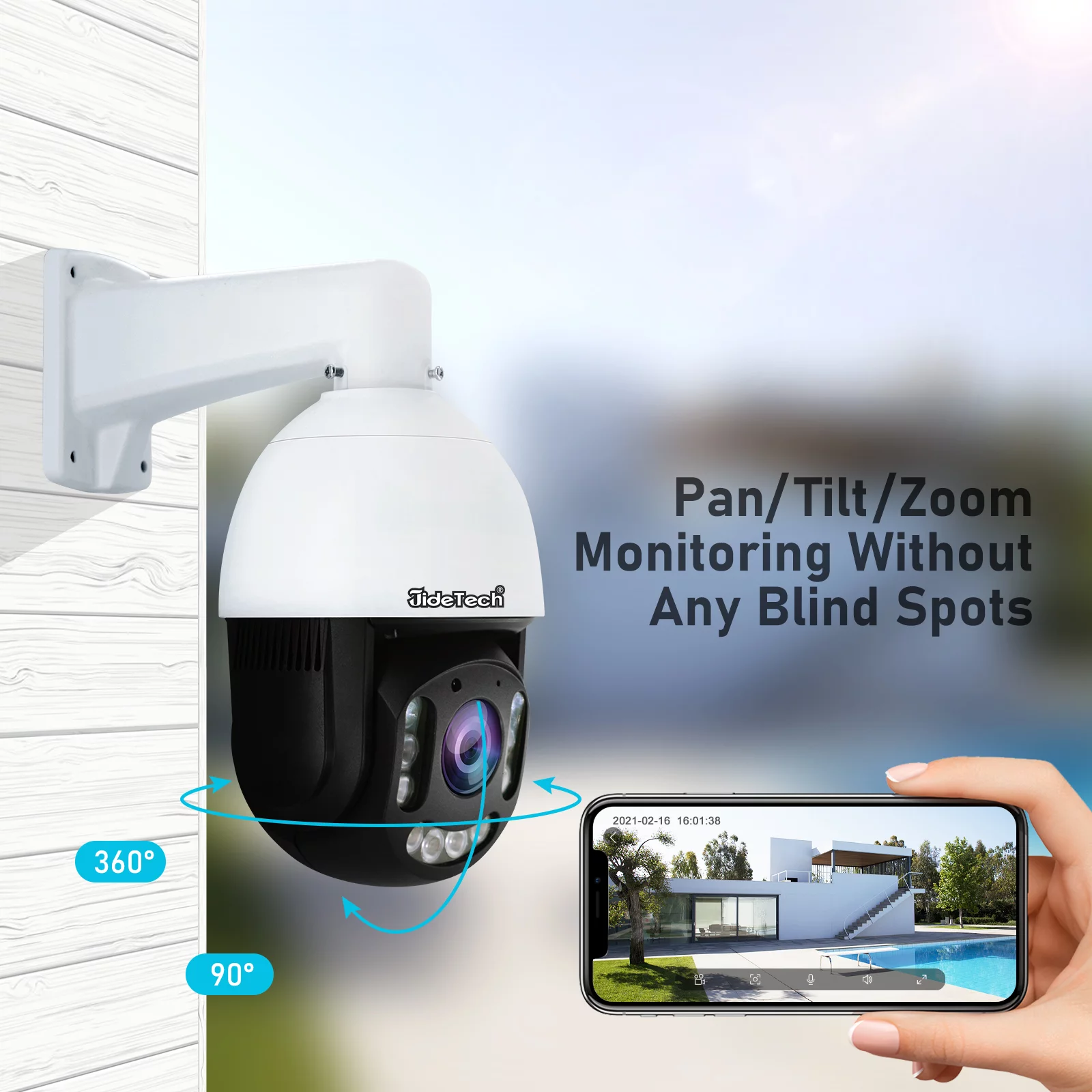 JideTech 8MP POE Surveillance Camera, PTZ IP Camera Outdoor with 20x Optical Zoom, Detection Alarm, 360°/90° Swivel, Night Vision in Colour, 2-Way Audio, IP66, 256G SD Slot