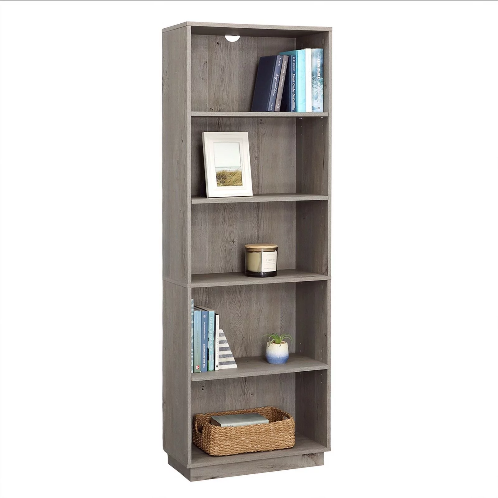 Pemberly Row Engineered Wood 5-Shelf Bookcase in Mystic Oak Finish