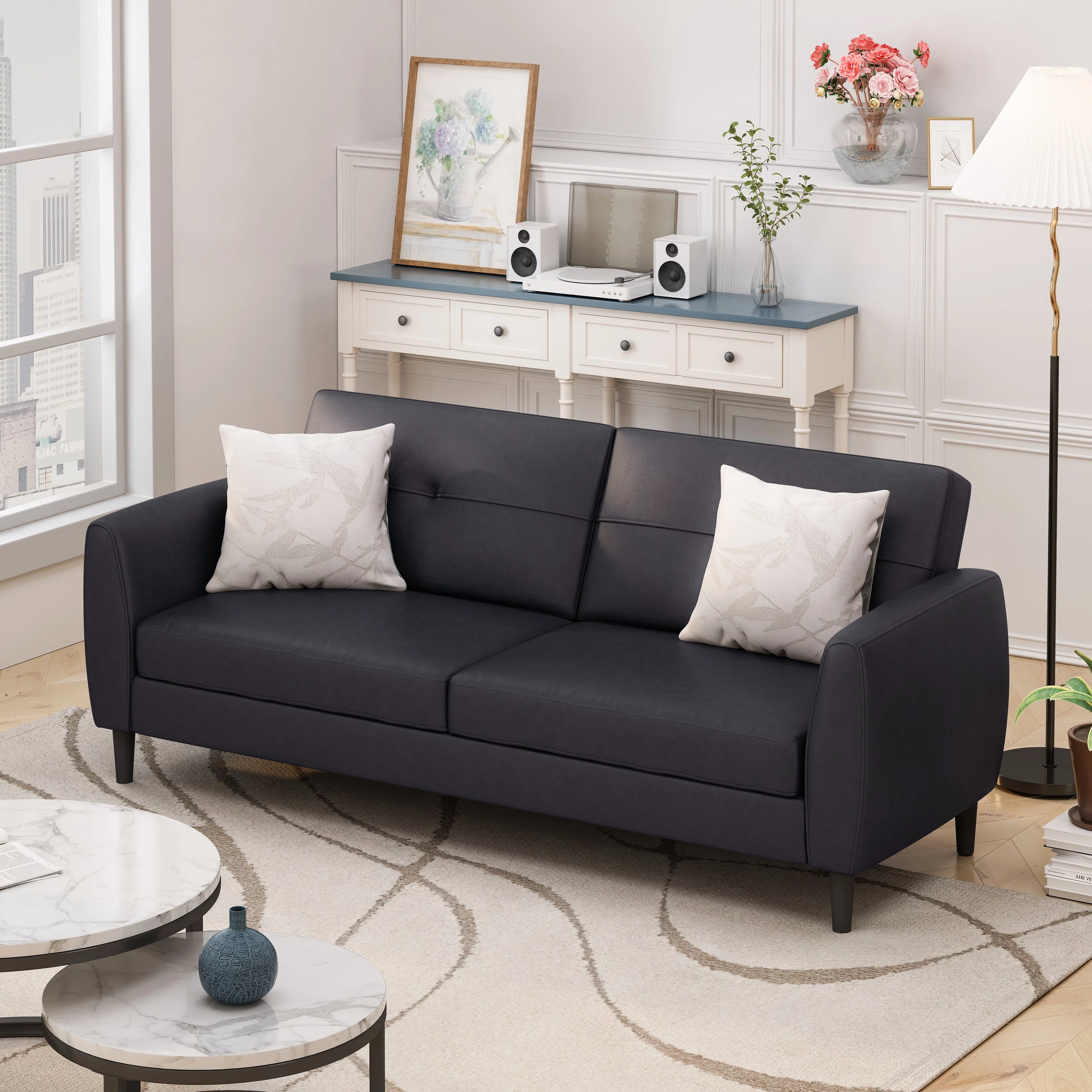 Modern Convertible Folding Futon Sofa Bed with Storage Grey