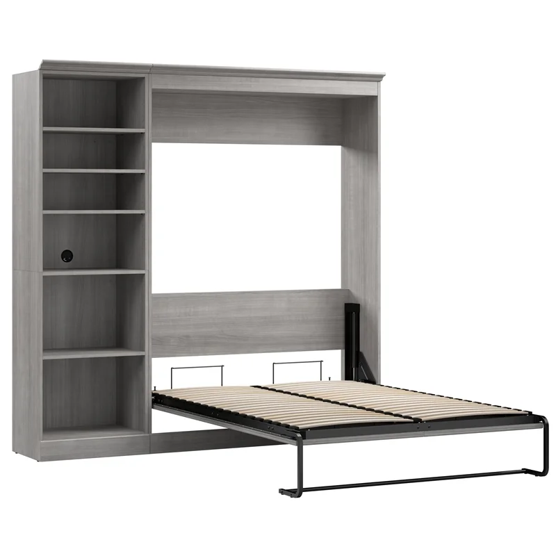 Bestar Versatile Engineered Wood Full Murphy Bed and Closet Organizer in Gray