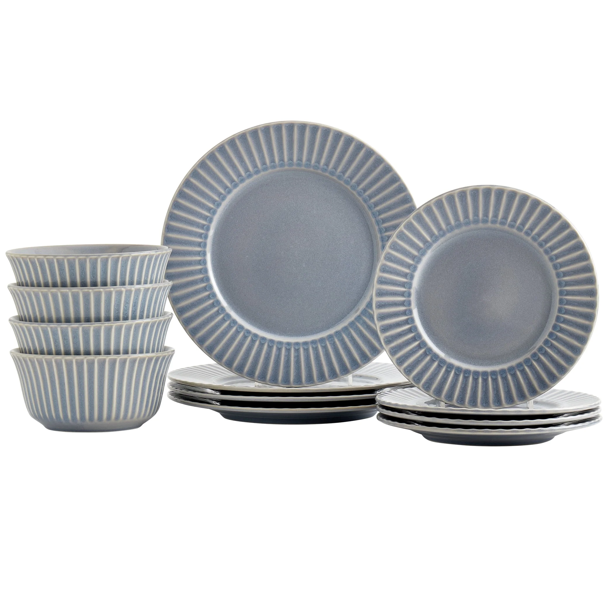 Tabletops Gallery Richmond 12-Piece Reactive Glaze Stoneware Dinnerware Set of Kitchen Dishes, Dinner Plates, Cereal Bowls, Service for 4, Gray