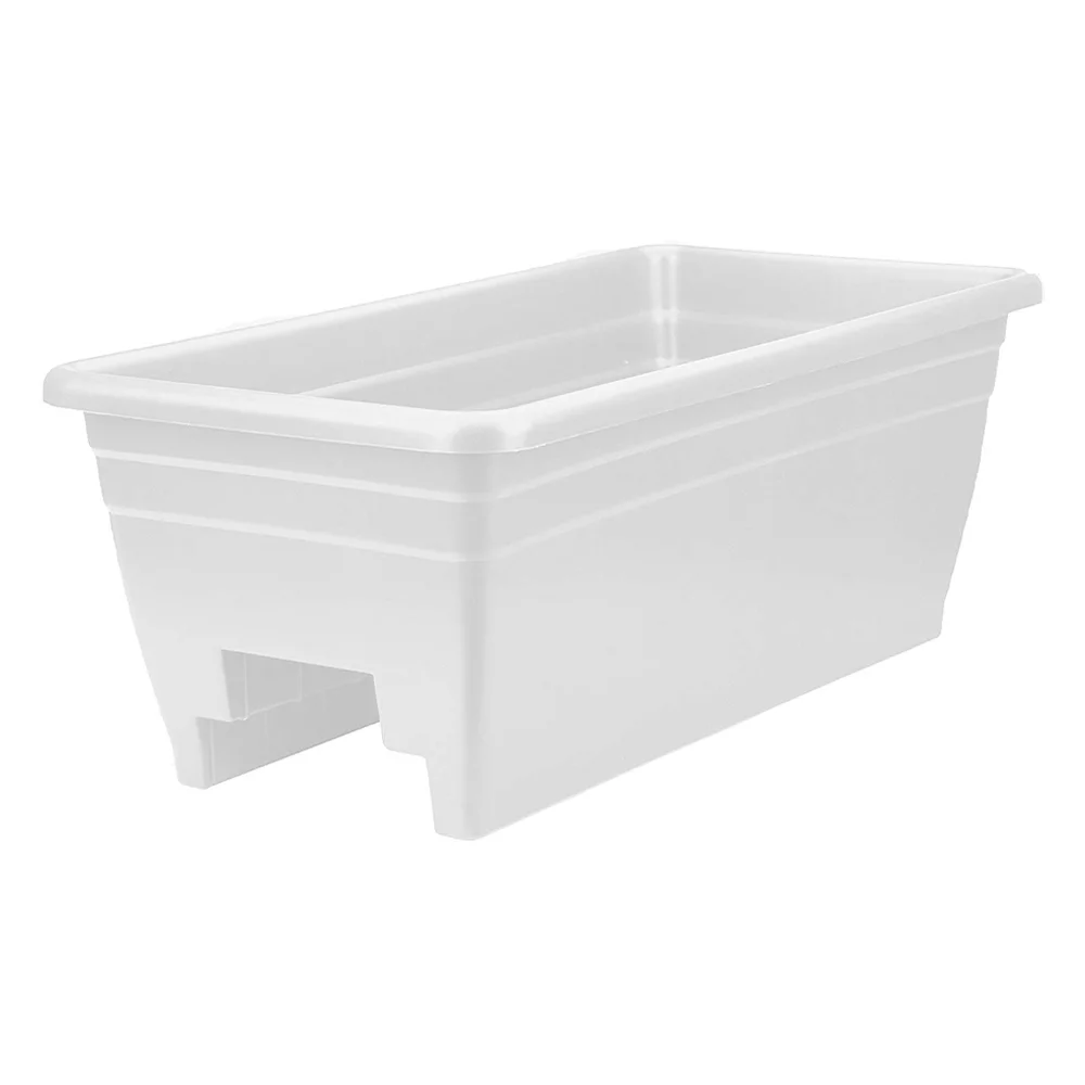 HC Companies Heavy Duty 24 In Plastic Deck Rail Box Planter, White (3 Pack)