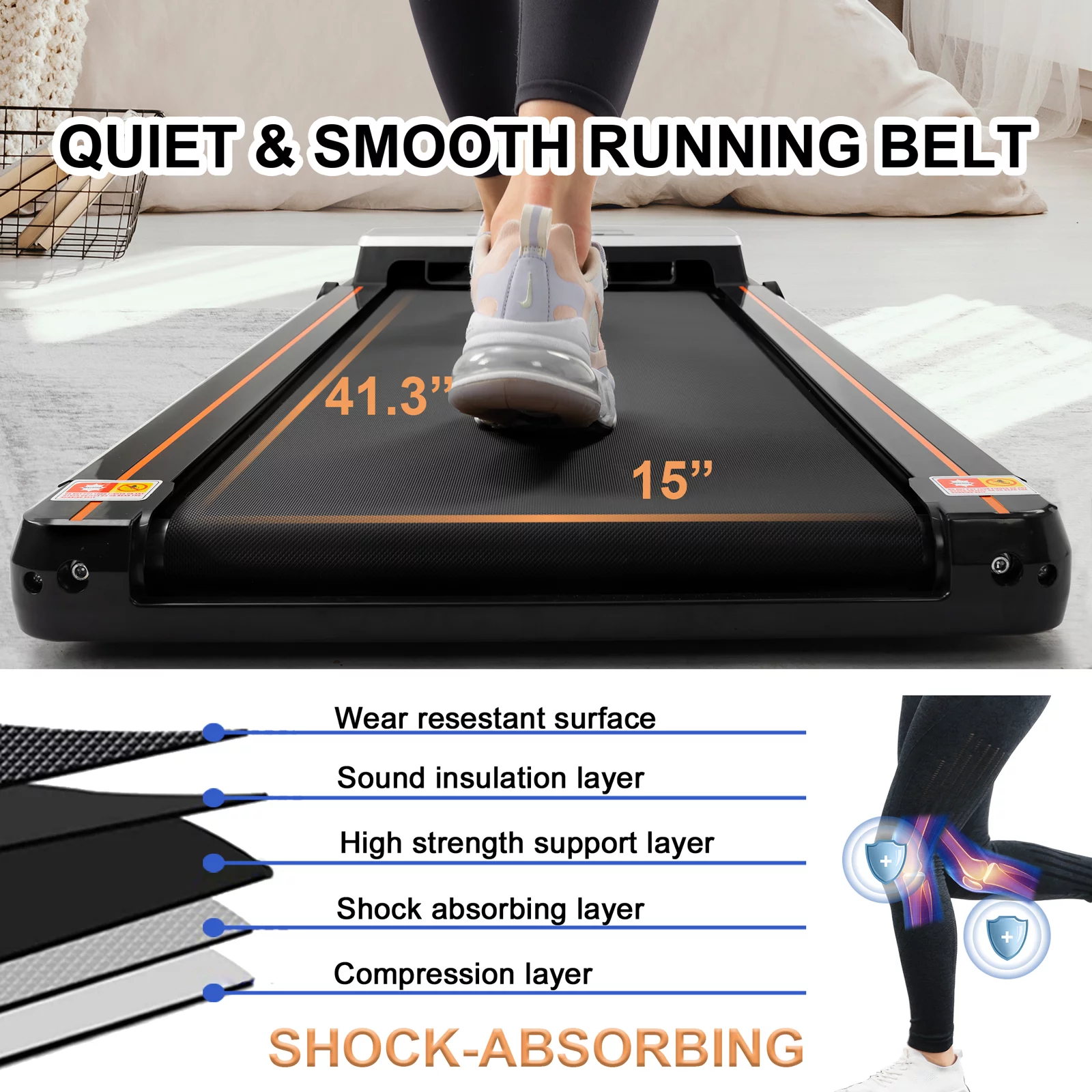 FYC Under Desk Treadmill for Home Office, Slim Walking Smart Treadmill with APP/Bluetooth/Remote Control - Electric Treadmill with LED Display, Running Walking Jogging (No Installation)
