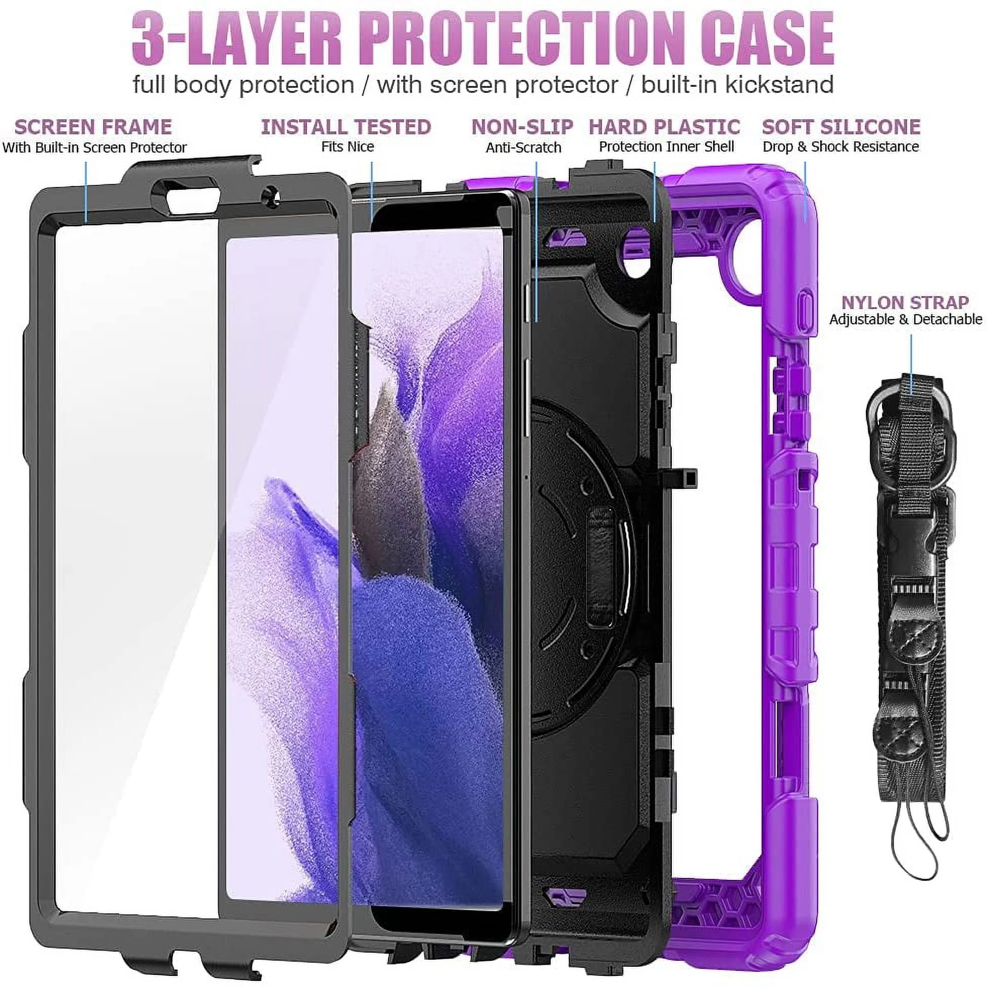 Timoom Samsung Galaxy Tab A7 Lite Case 8.7 inch 2021(SM-T220/T225), with Screen Protector Pencil Holder Kids Shockproof Rugged Silicone Cover 360 Stand Hand Strap for Galaxy Tablet A7 lite,Blue