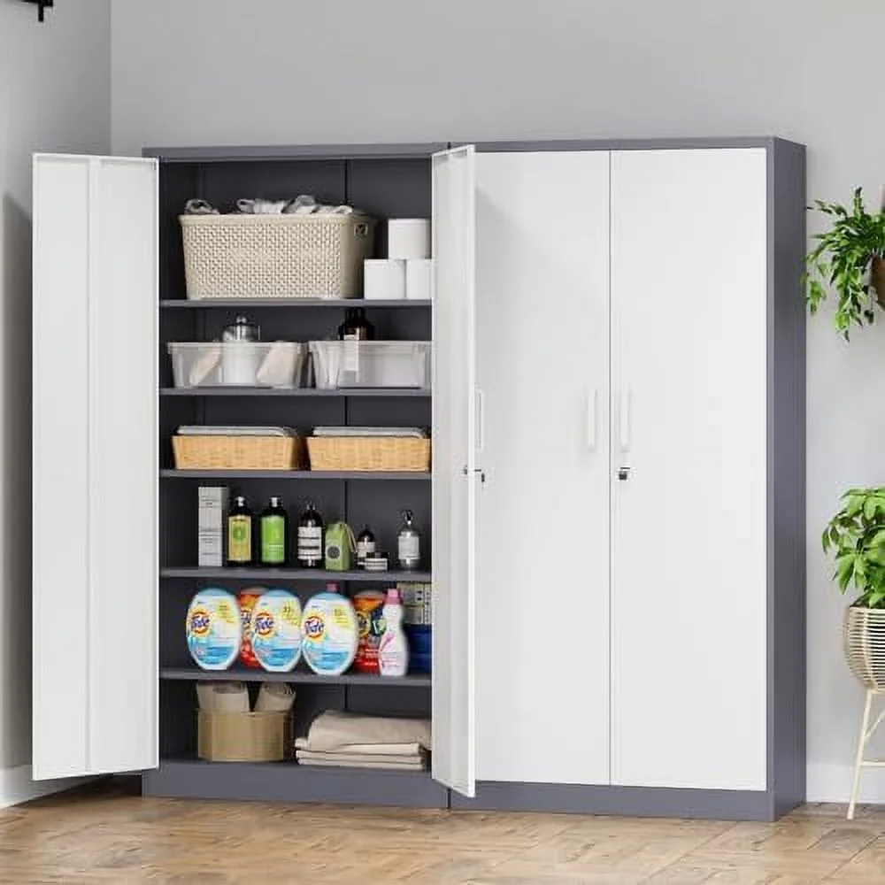 xrboomlife Metal Wardrobe Cabinet with Locking Doors  Metal  Armoire Closet for Clothing  2 Door Woodgrain Locker Cabinet with Adjustable Shelves for Bedroom  Locker Room  Home Office and