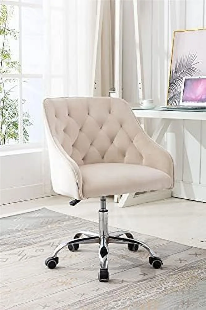 TQJKLFDY Velvet Home Office Desk Chair ° Swivel Accent Chair Comfy Upholstered Vanity Chair Ergonomic Task Chair with Seat Height Adjustable Armchair and Metal Base  Roller Wheels Comput