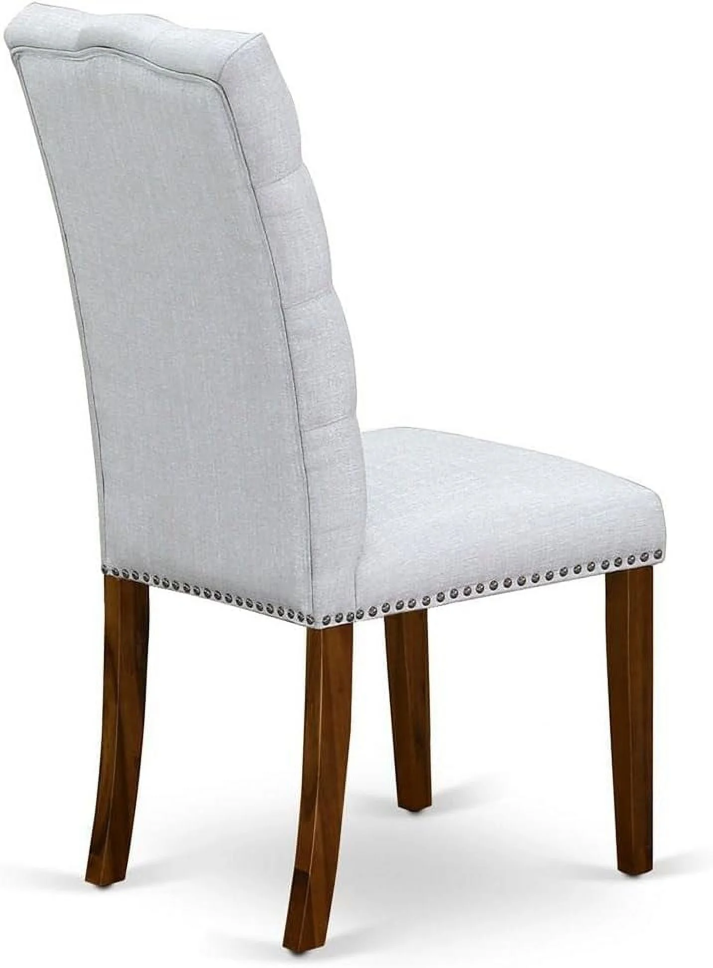 ELP8T05 Elsa Parson Dining Chairs - Button Tufted Nailhead Trim Grey Linen Fabric Upholstered Chairs, Set Of 2, Walnut