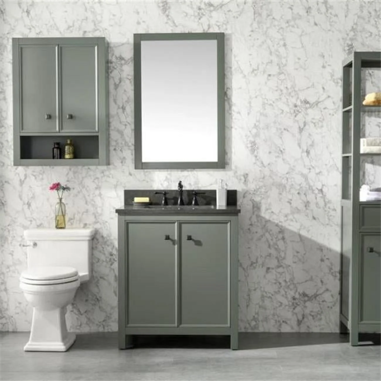 36 in. Vouge Green Finish Sink Vanity Cabinet with Carrara White Top