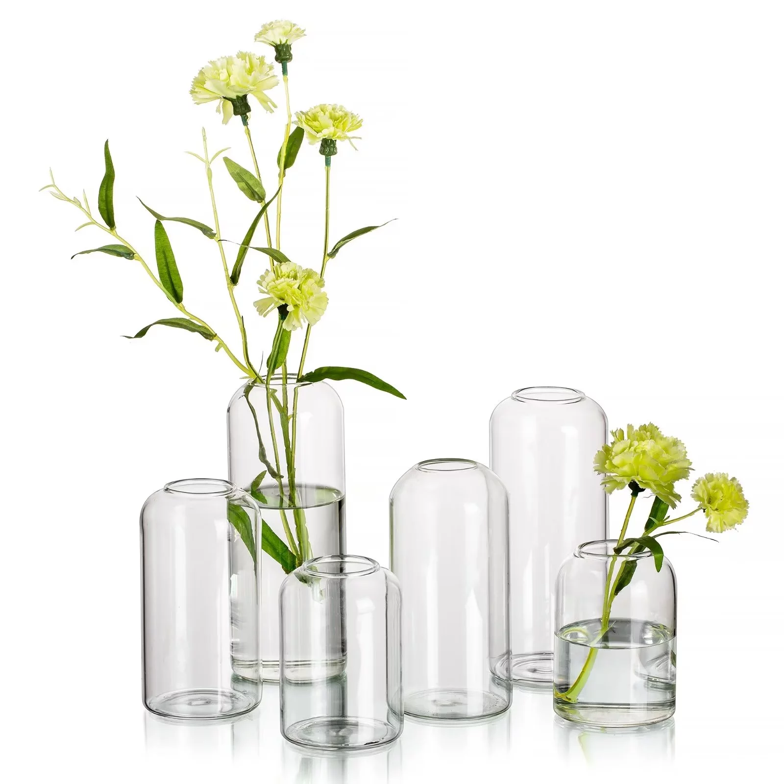 Glasseam Clear Bud Vases Set of 6 Modern Small Glass Cylinder Vase for Centerpieces 3.7