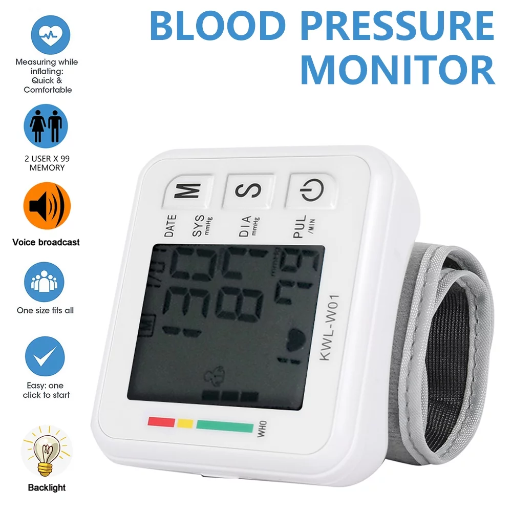 Pluokvzr  Wrist Blood Pressure Monitor,Accurate Automatic Digital BP Machine,Adjustable Wrist Cuff Large LCD Display for Home Use