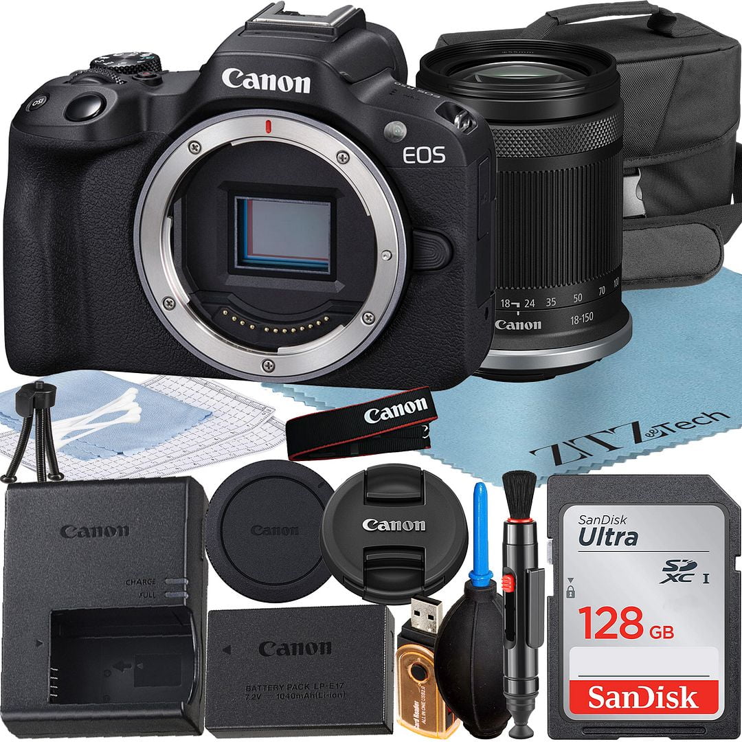 Canon EOS R50 Mirrorless Camera with RF-S 18-150mm Lens + SanDisk 128GB Memory Card + Case + ZeeTech Accessory Bundle