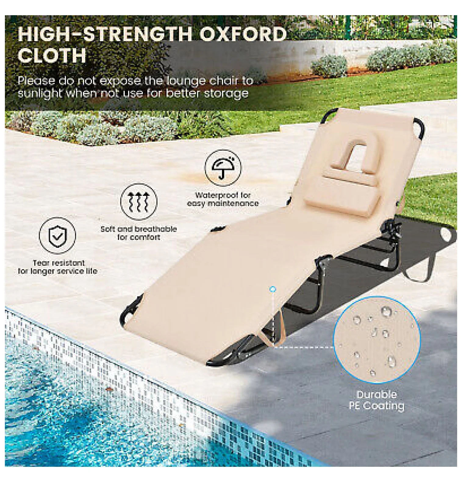 Folding Face Down Tanning Chair, Beach Lounge Chair with Face Hole