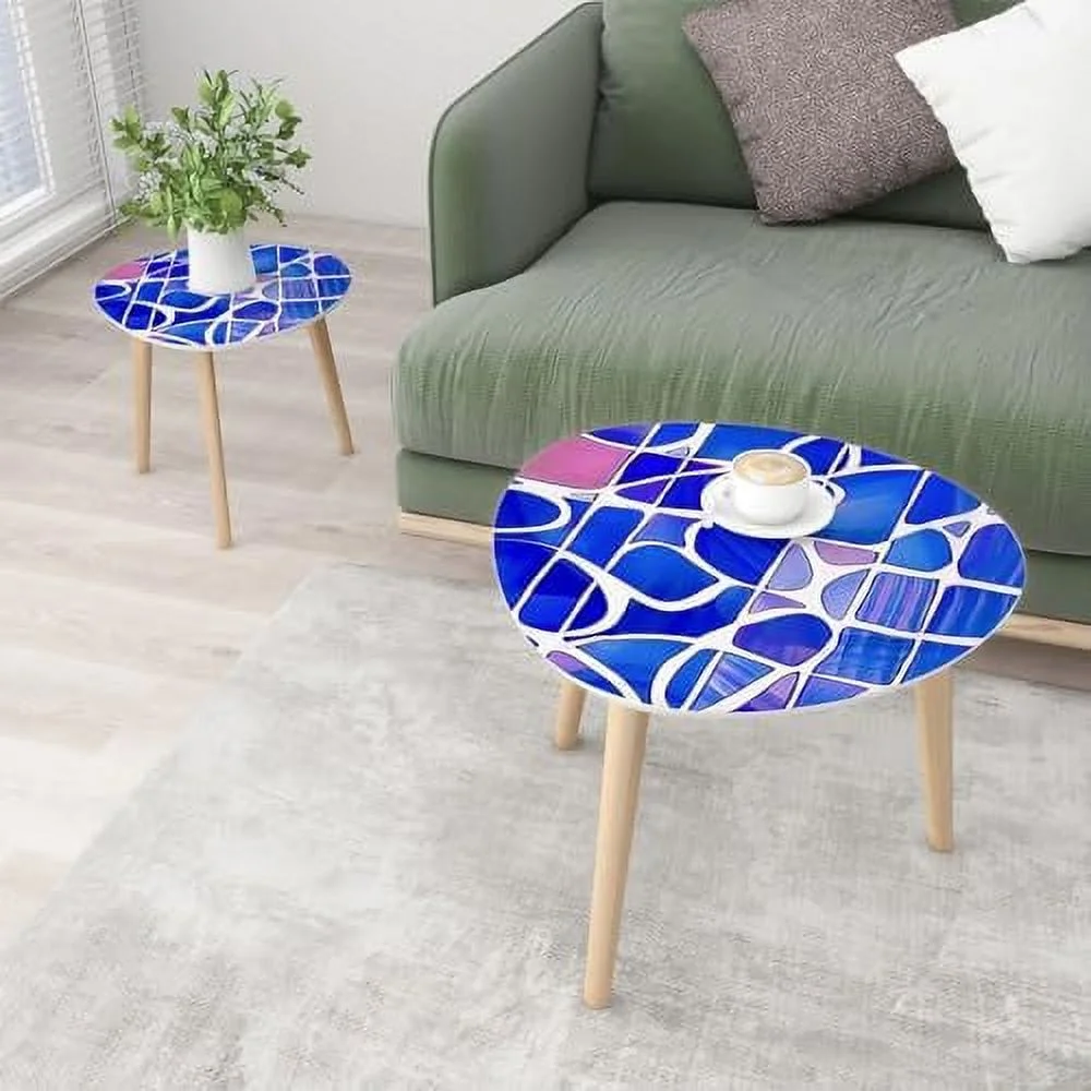 SQWCFD Small Coffee Nesting  Abstract Stained Glass Mosaic  Violet Triangle End  Center   Modern   Room Bedroom Balcony