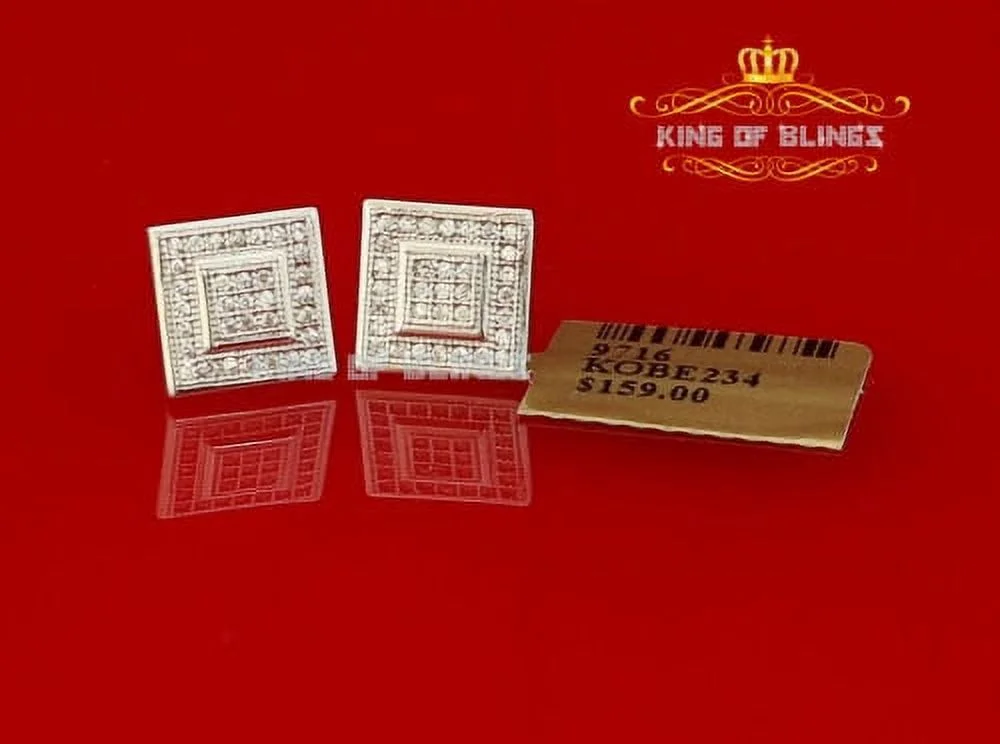 King of Bling's White Sterling Silver 0.66ct Cubic Zirconia Hip Hop Square Stud Women's Earrings