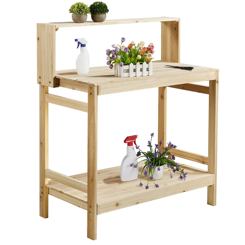 Yaheetech Wooden Potting Bench Table Garden Patio Workstation with Storage Shelf, Wood
