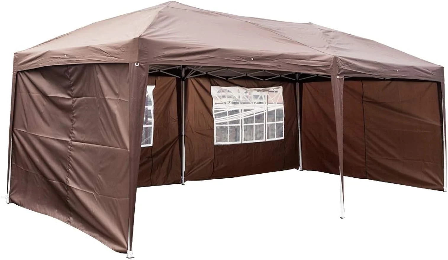 Party Tent 10 x 20 Folding pop-up Adjustable Height Outdoor Waterproof Coffee Wedding Canopy Camping Terrace Barbecue shelter, 4 Removable Side Walls, 2 Windows