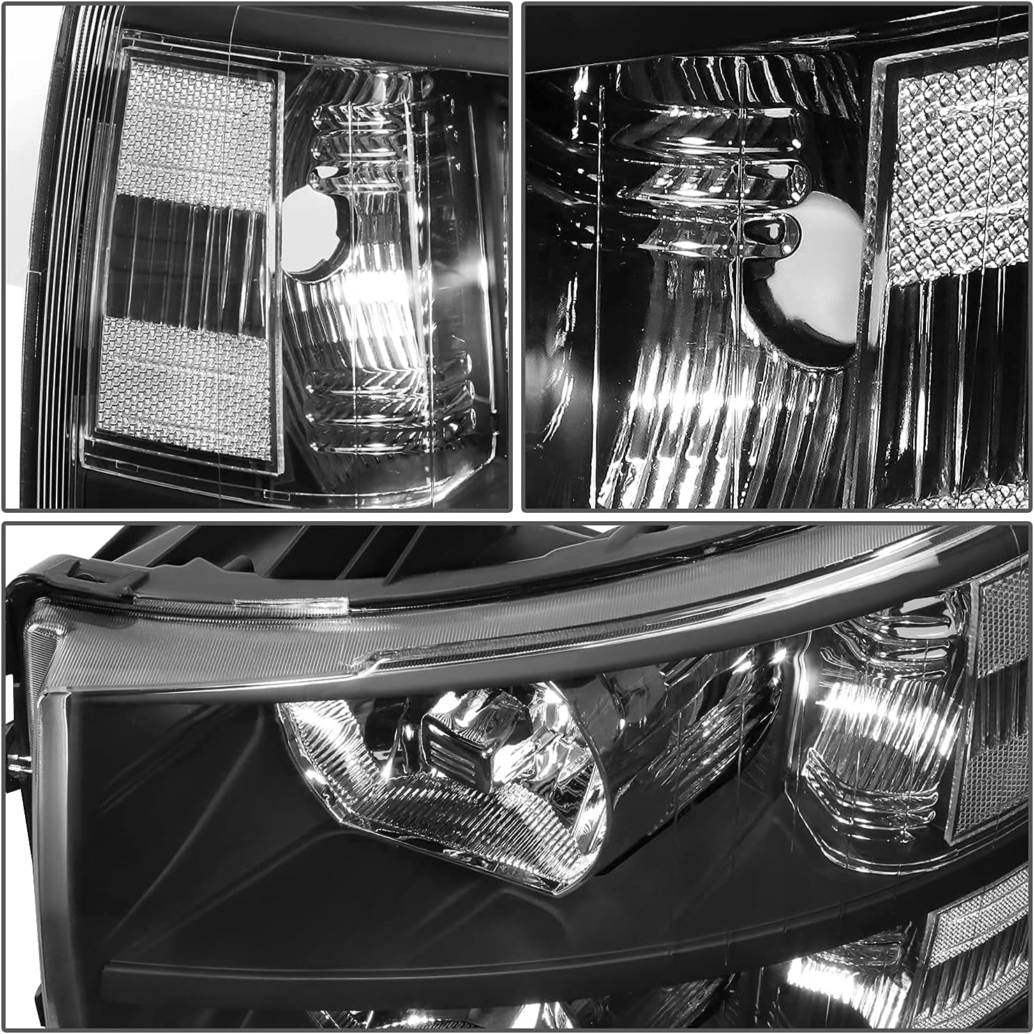 Black Housing Headlight Assembly compatibel with 2007-2013 Chevy Silverado 1500, 07-14 Silverado 2500HD 3500 Headlights Headlamp Replacement Pair, Clear Side
