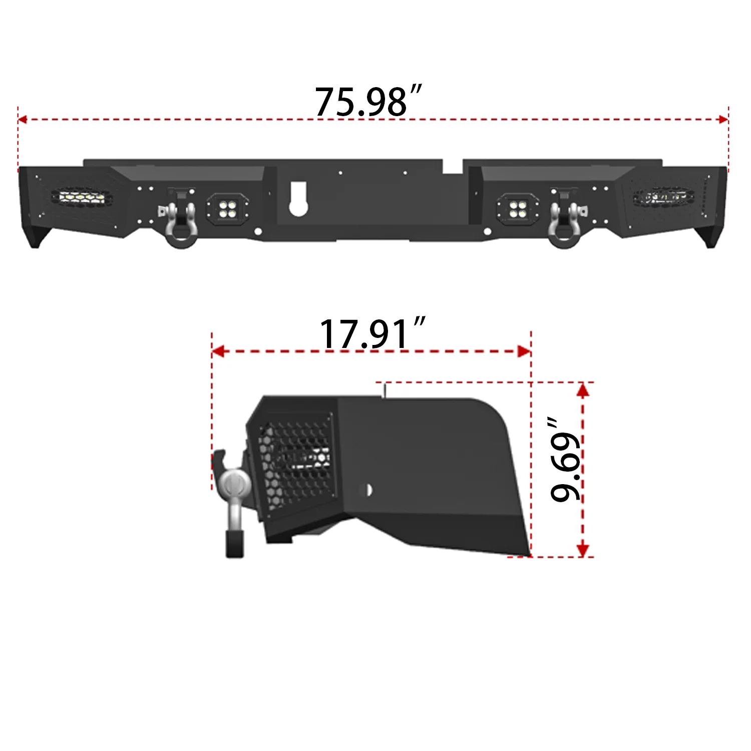 Ronghui Fits for 2013-2018 Dodge Ram 1500 New Steel Black Rear Bumper w/LED Lights & D-Rings
