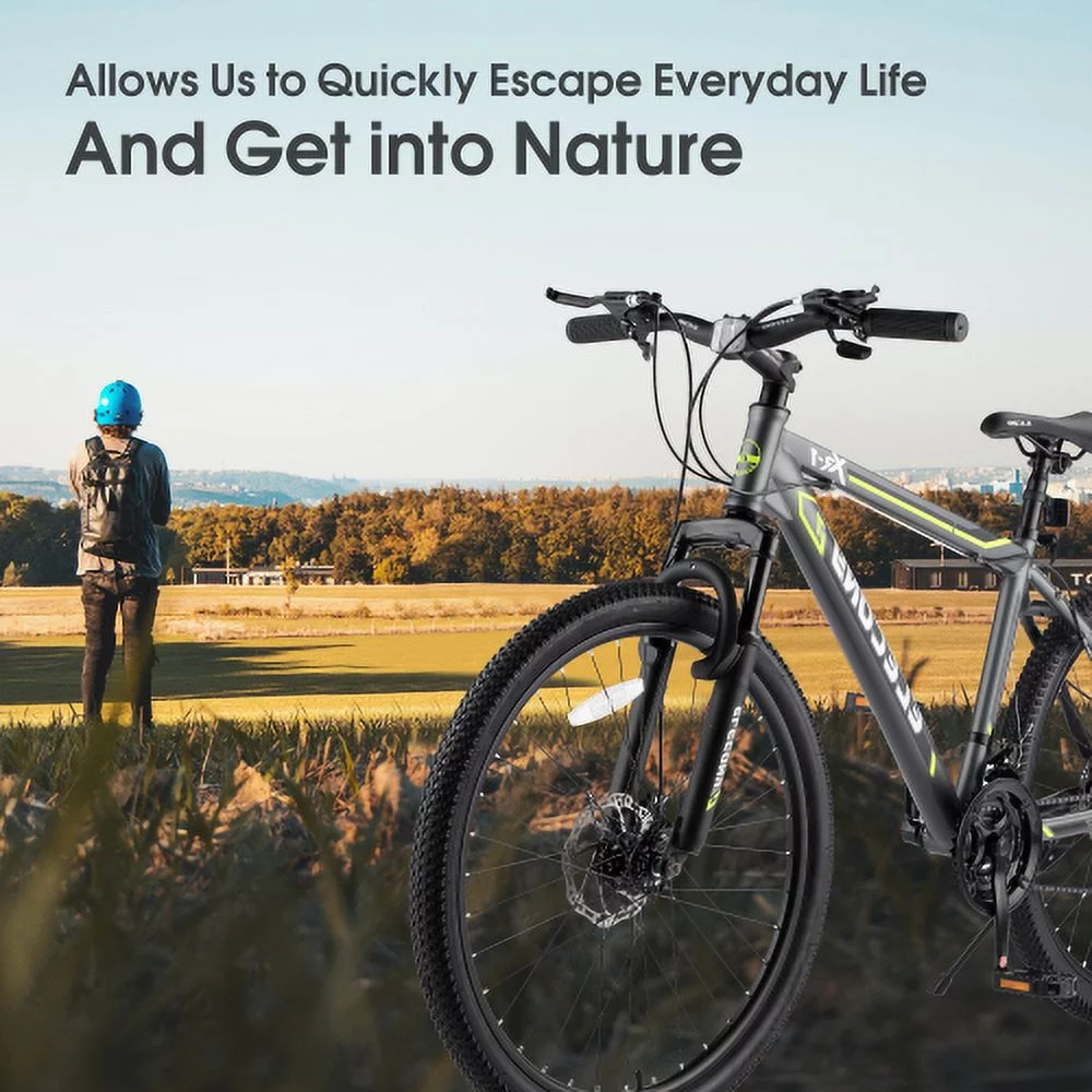 Vebreda 24 Inch 21 Speed Mountain Bike Boys Girls with Daul Disc Brakes and Front Suspension MTB，Gray