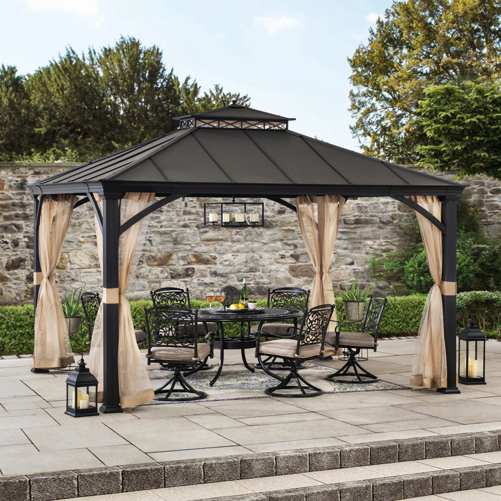 Sunjoy Cross Hip 10.5 x 12.5 ft. 2 Tier Hardtop Steel Gazebo