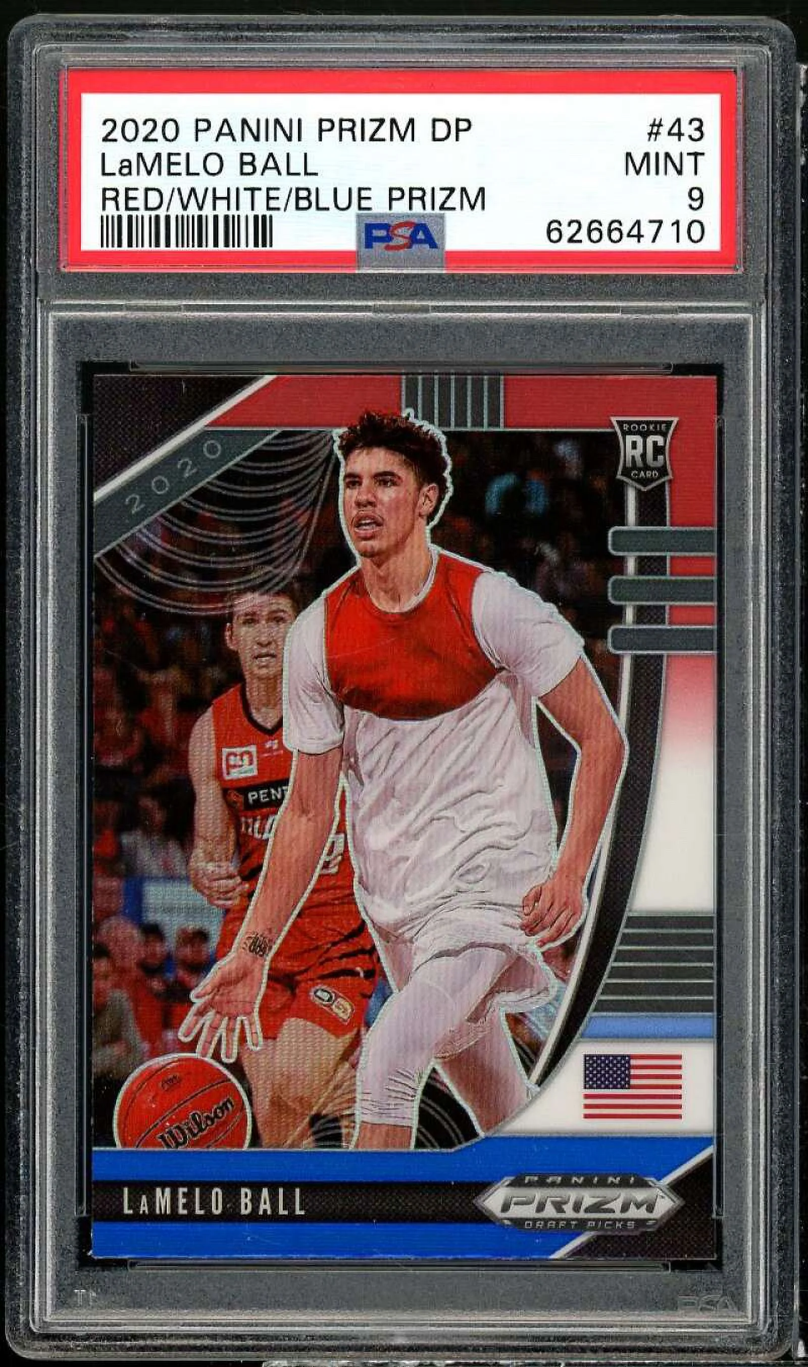 LaMelo Ball Rookie Card 2020-21 Panini Prizm DP Red/White/Blue Prizm #43 PSA 9