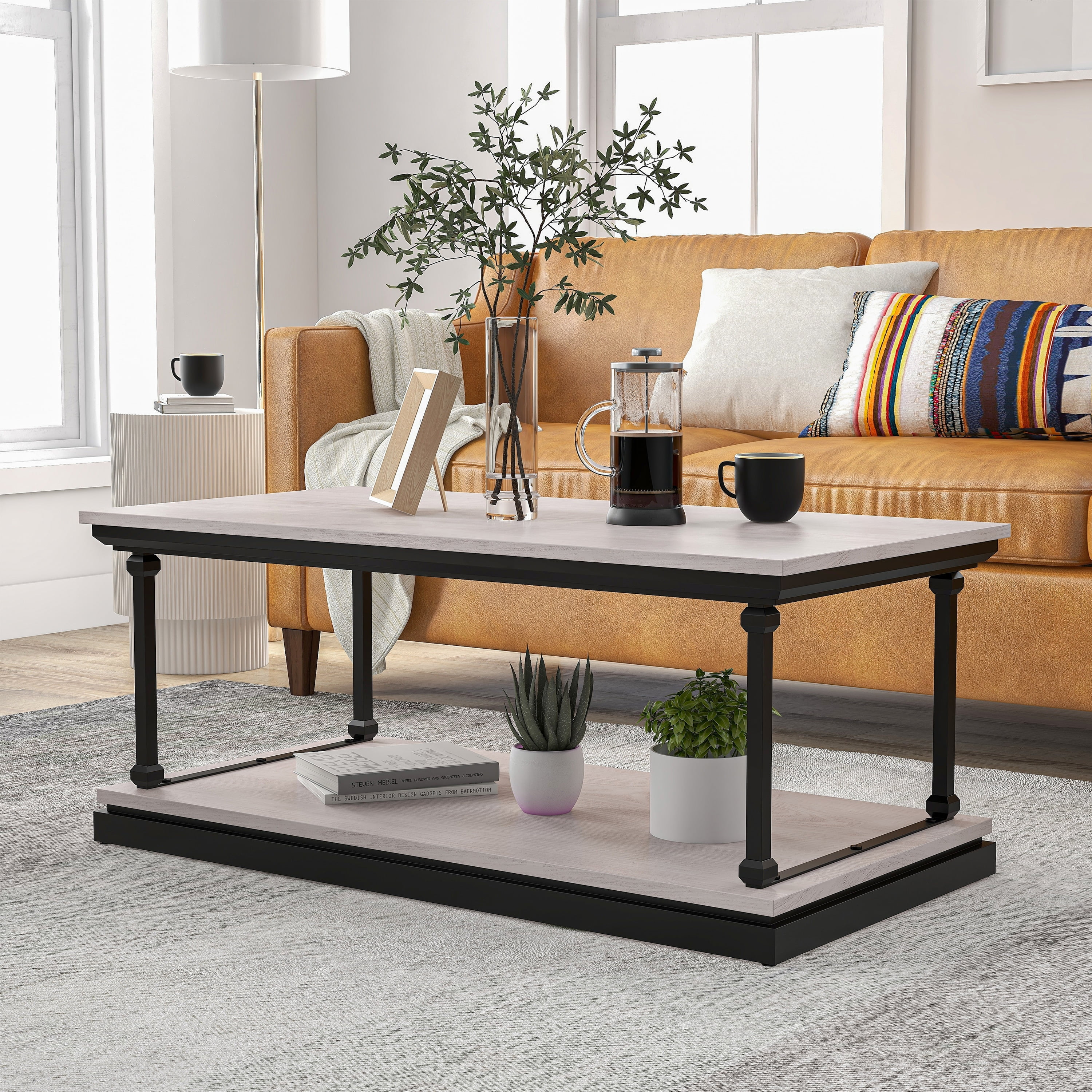 Furniture of America Marcin Transitional 47-inch 1-Shelf Coffee Table by  Antique White Antique, Wood Finish