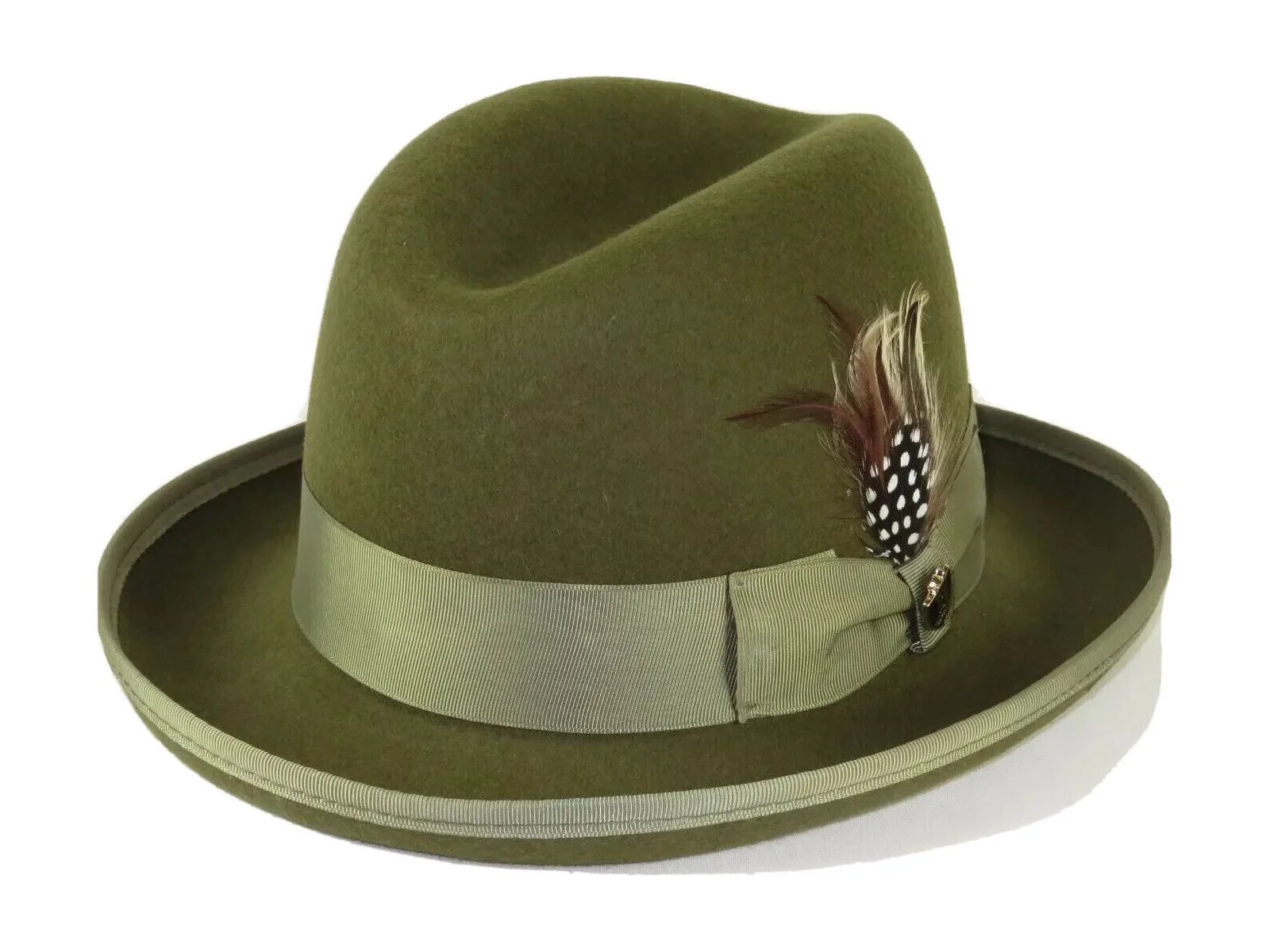 Men Bruno Capelo Dress Hat Australian Wool Homburg Godfather GF112 Olive Green