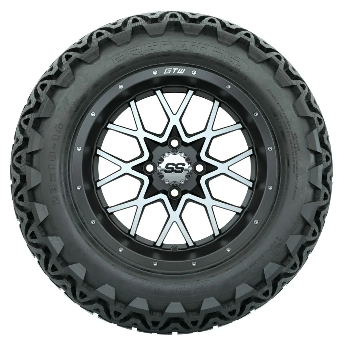 GTW Vortex 14 inch Matte Black/Machined Golf Cart Wheel on 23x10-14 (23