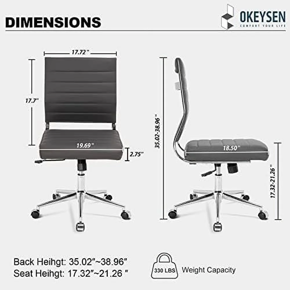 JYHOME Armless Office Chair  Leather Modern Desk Chair Swivel Task Chair  Small Conference Room Chairs Ribbed Computer Chair Without Arms.