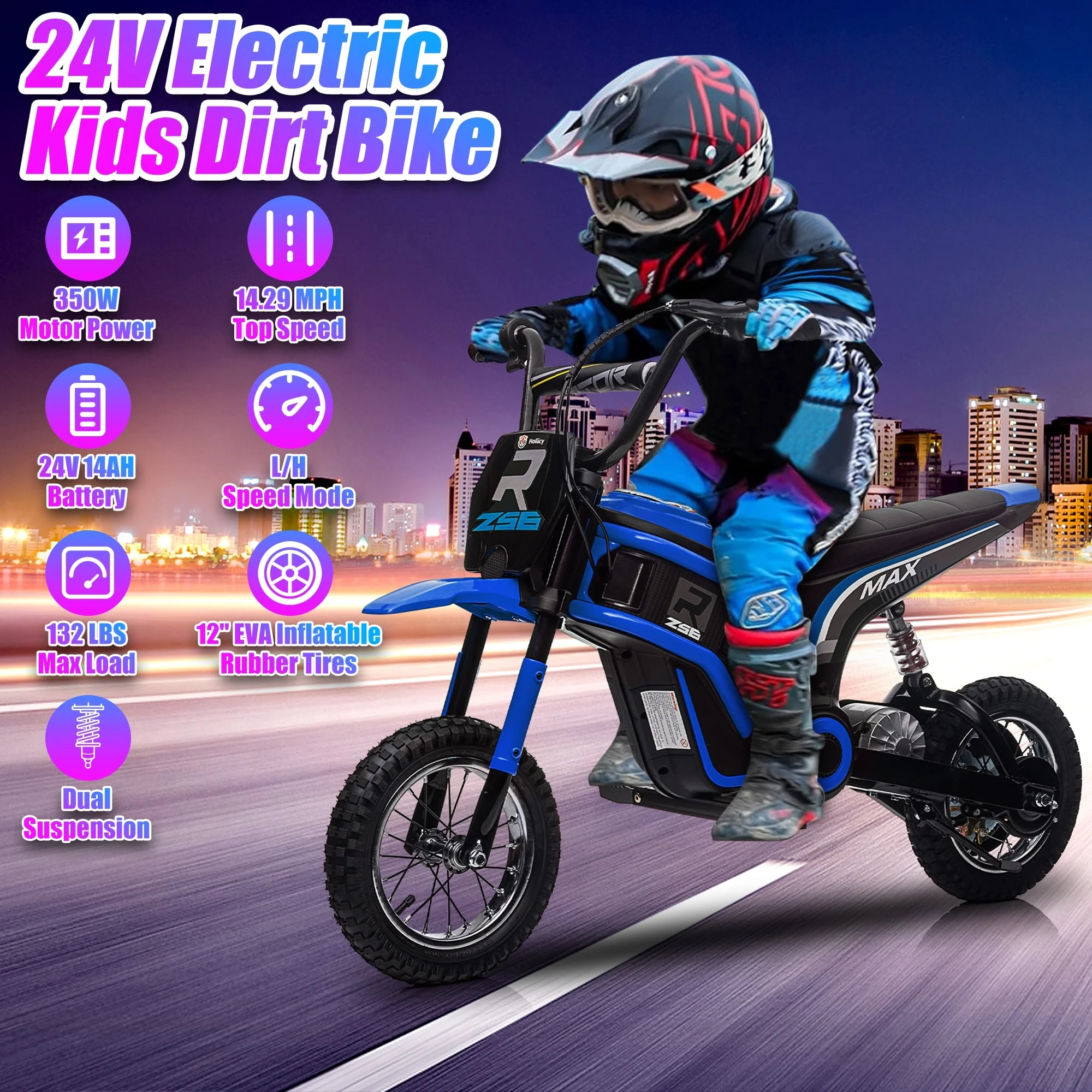 ZOGYMOZ 24V14AH Electric Dirt Bike, 350W Electric Motorcycle 14MPH Max Speed, Ride On Toys Motocross for Kids Teens Age 13+