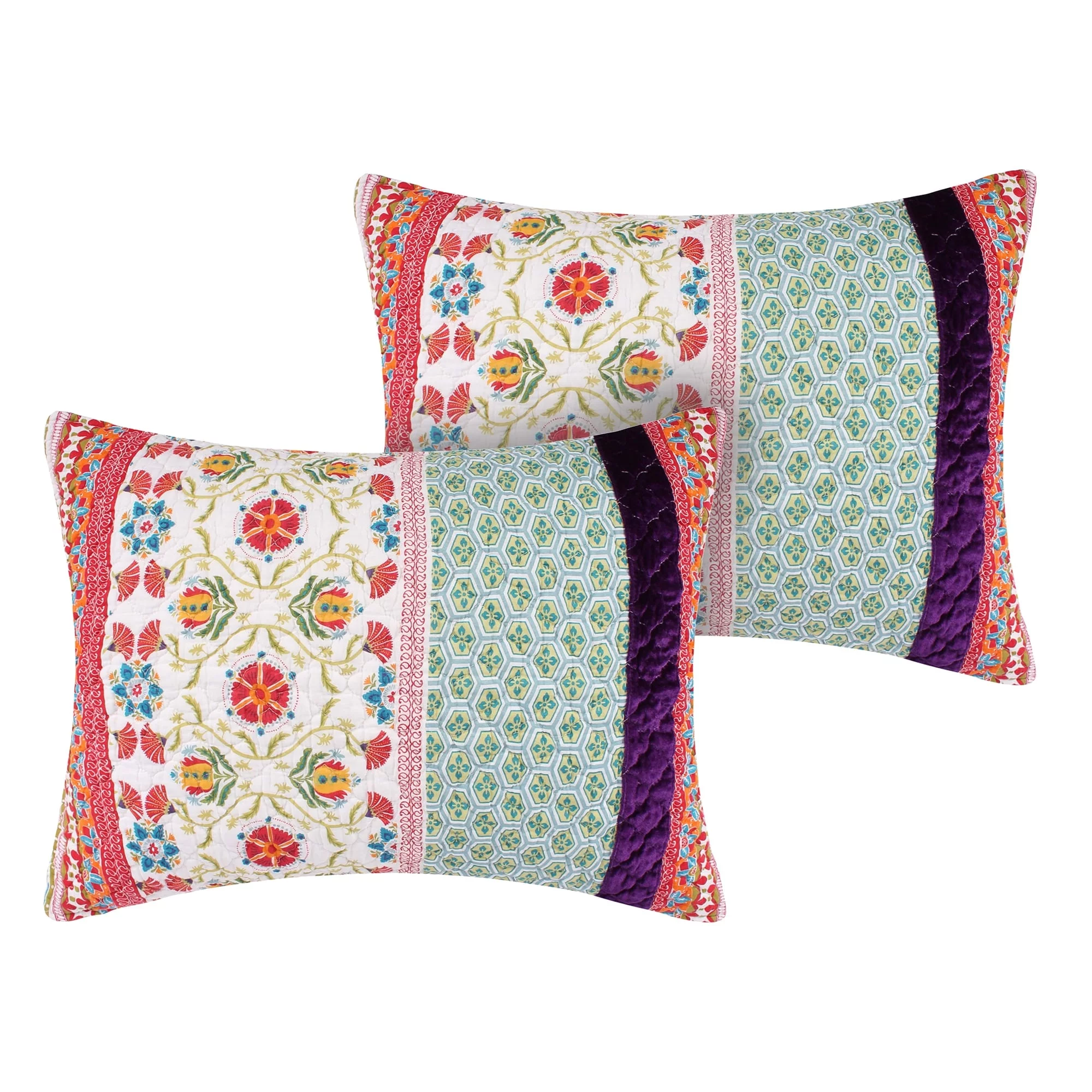 Greenland Home Fashions  Thalia 100% Cotton, Vevlet-Embellished Pillow Shams (Set of 2) Standard