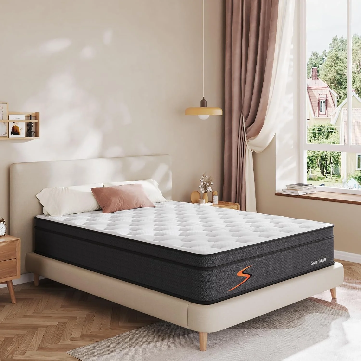 YUMIAO Queen Mattress in a Box - 12 Inch Pillow Top Queen Size Mattress, Gel Memory Foam Hybrid Mattress with Individually Pocketed Springs for Support & Comfort Sleep, Siesta, Black