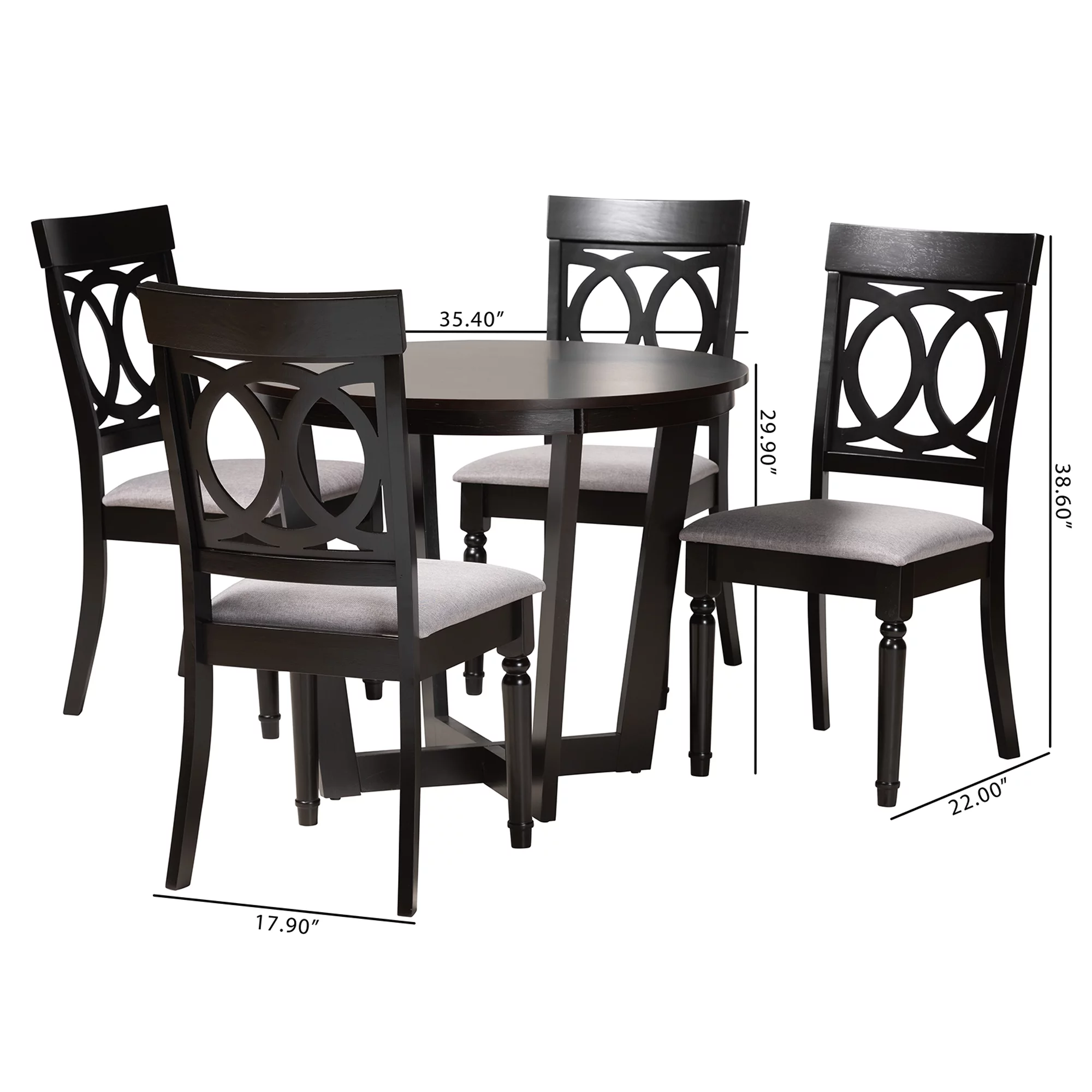 Baxton Studio Estelle Modern Grey Fabric and Dark Brown Finished Wood 5-Piece Dining Set